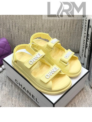 Chanel Leather Strap Flat Sandals with White CHANEL Charm G35927 Yellow 2021
