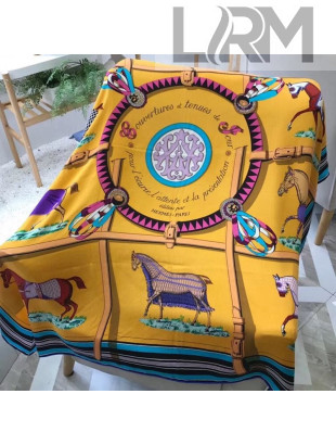 Hermes Patchwork Horse Shawl Scarf 140x140cm Yellow 