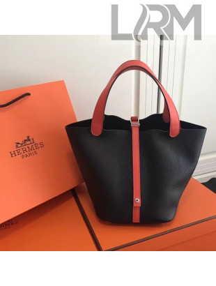 Hermes Togo Calfskin Leather Picotin Lock MM Bag Black/Orange