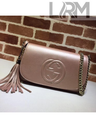Gucci 336752 Soho Tassel Leather Chain Shoulder Bag Rosy Gold