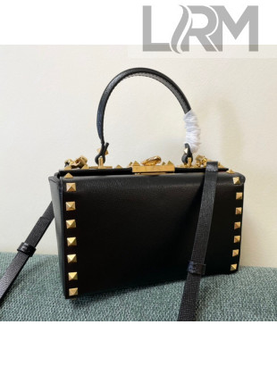 Valentino Rockstud Alcove Grainy Calfskin Box Bag Black Leather/Gold 2021 4400