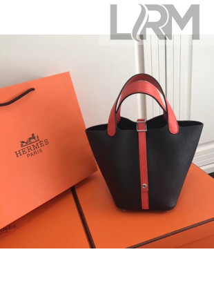 Hermes Togo Calfskin Leather Picotin Lock PM Bag Black/Orange