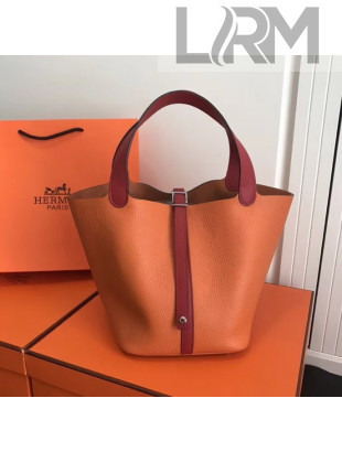 Hermes Togo Calfskin Leather Picotin Lock MM Bag Orange/Red