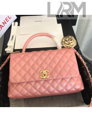 Chanel Iridescent Grained Quilted Calfskin Medium Coco Handle Flap Top Handle Bag Pink 2019