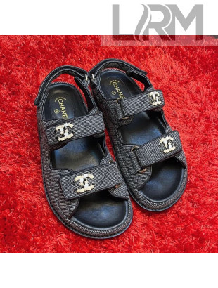 Chanel Denim Flat Sandals G35927 Grey 2021