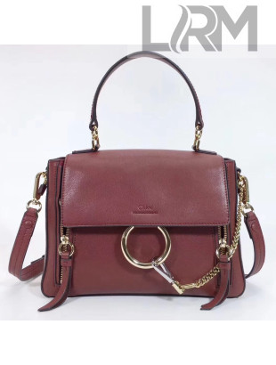 Chloe Small/Medium Faye Day Double Carry Bag in Smooth & Suede Calfskin Burgundy 2017