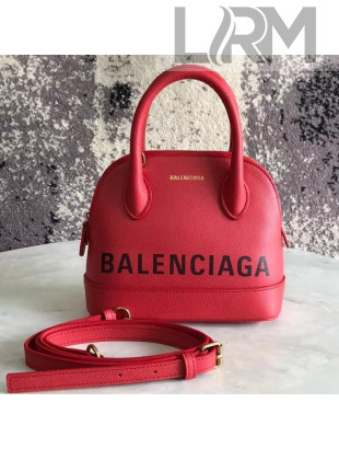 Balen...ga Logo Grained Calfskin Small Ville Top Handle Bag XXS Red 2018