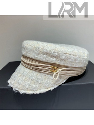 Chanel Wool Tweed Hat with Cord Charm White 2020