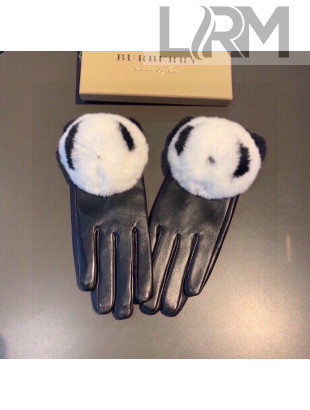 Burberry Lambskin and Cashmere Gloves with Pompon Black/White 2021 06