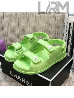 Chanel Leather Strap Flat Sandals with White CC Charm G35927 Green 2021