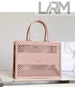 Dior Large Book Tote Bag in Light Pink Mesh Embroidery 2020