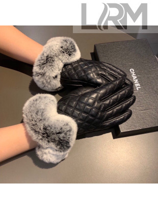 Chanel Lambskin and Rubbit Fur Gloves Black 2021 26