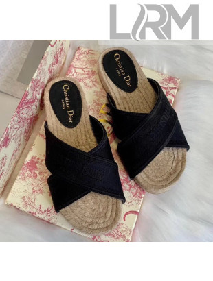 Dior Granville Embroidered Cotton Mule Sandals Black 2020