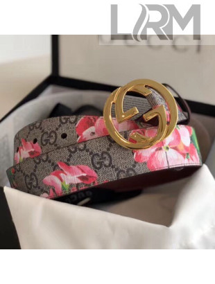Gucci Women's ‎GG Blooms Belt ‎370543 35mm Gold Buckle 2019