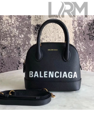 Balen...ga Logo Grained Calfskin Small Ville Top Handle Bag XXS Black 2018
