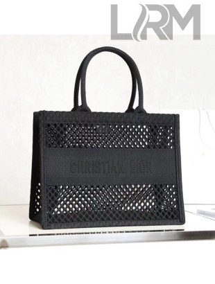 Dior Large Book Tote Bag in Black Mesh Embroidery 2020