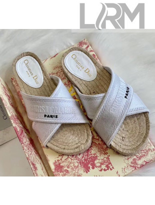 Dior Granville Embroidered Cotton Mule Sandals White 2020