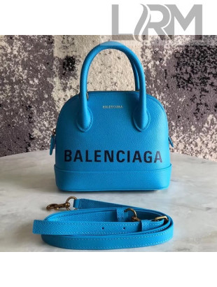 Balen...ga Logo Grained Calfskin Small Ville Top Handle Bag XXS Blue 2018