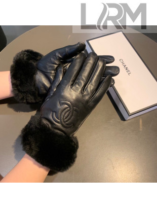 Chanel Lambskin and Rubbit Fur Gloves Black 2021 32