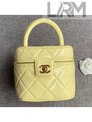 Chanel Quilted Patent Leather Vanity Case Cosmetic Bag Yellow 2019