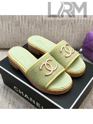 Chanel Metal CC Tweed Slide Sandals G34826 Green 2021