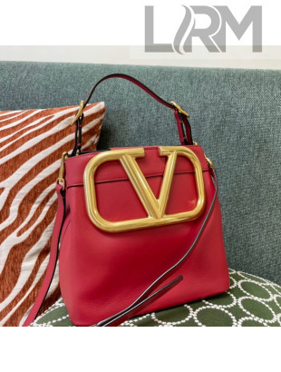 Valentino Supervee Calfskin Bucket Bag with Maxi VLogo Red 2021 1122