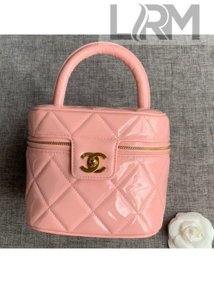Chanel Quilted Patent Leather Vanity Case Cosmetic Bag Pink 2019