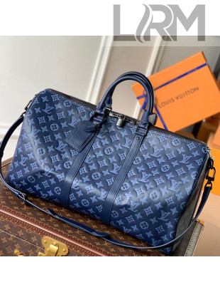 Louis Vuitton Keepall Bandoulière 50 Bag in Monogram Shadow Leather M45731 Navy Blue 2021