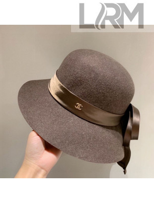 Chanel Wool Bucket Hat with Silk Bow Charm Coffee Brown 2020