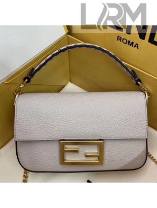 Fendi Litchi Grained Calfskin Mini Baguette Flap Shoulder Bag White 2019