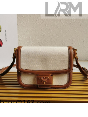 Prada Canvas and Leather Shoulder Bag 1Bd257 White/Brown 2021