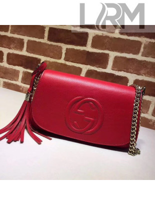 Gucci 336752 Soho Tassel Leather Chain Shoulder Bag Red