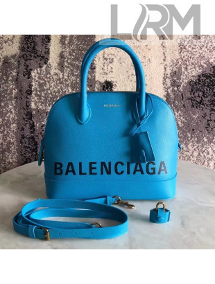 Balen...ga Logo Grained Calfskin Ville Top Handle Bag S Blue 2018