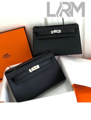 Hermes Mini Kelly 22 Clutch Bag in Epsom Leather(Half Handmade) Black