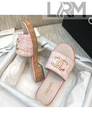 Chanel Metal CC Tweed Slide Sandals G34826 Light Pink 2021