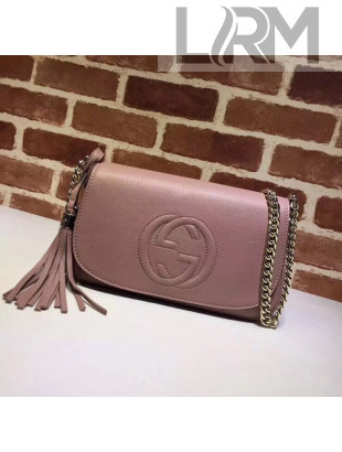 Gucci 336752 Soho Tassel Leather Chain Shoulder Bag Nude Pink