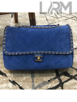 Chanel x Pharrell Oversize Suede Flap Bag Blue 2019