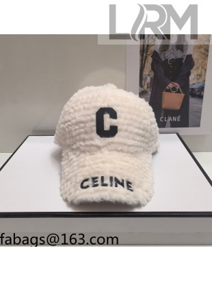 Celine Fur Baseball Hat White 2021 110525