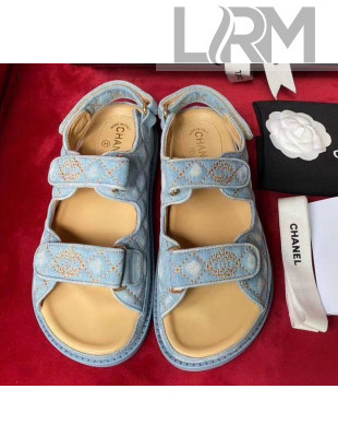 Chanel Denim Strap Flat Sandals Light Blue 2020