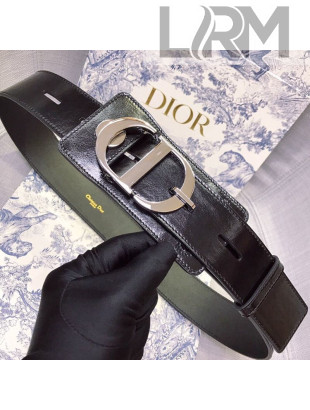 Dior Leather Belt 45mm with Wide CD Buckle Black/Silver 2019