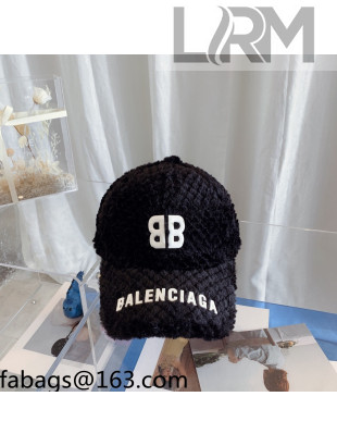Balenciaga Fur BB Baseball Hat Black 2021 110528