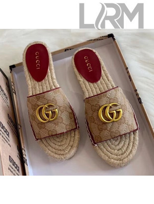 Gucci GG Matelassé Canvas Espadrille Sandal Beige/Burgundy 2020