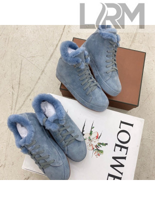 Loro Piana Suede Cashmere Sneaker with Fur Blue 2021 111905
