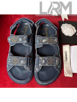 Chanel Denim Strap Flat Sandals Deep Blue 2020