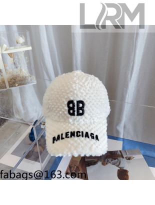 Balenciaga Fur BB Baseball Hat White 2021 110527