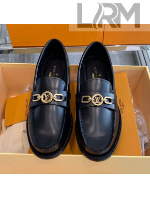 Louis Vuitton Chess Glazed Leather Flat Loafers Black 2021