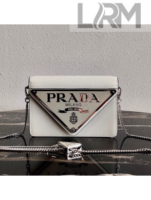 Prada Brushed Leather Maxi Logo Shoulder Bag 1BH189 White 2021