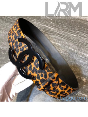 Chanel Leopard Print Horsehair Belt 5CM Width Black 2020