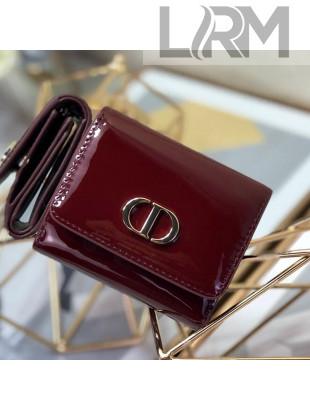 Dior Medium 30 Montaigne Lotus Patent Leather Wallet Burgundy 2019