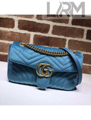 Gucci GG Marmont Velvet Small Shoulder Bag 443497 Light Blue 2021